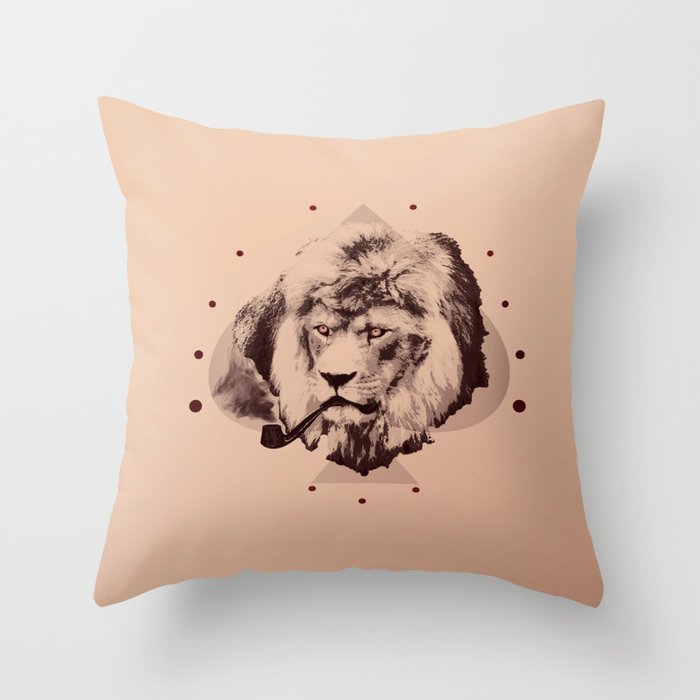 the pipe lion Throw Pillow