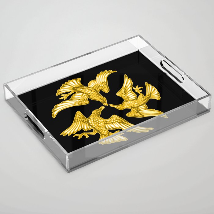 Gold Antique Bird Illustration Acrylic Tray