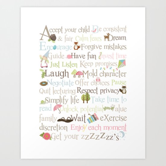 ABCs of Parenting - Woodland - Pink Art Print