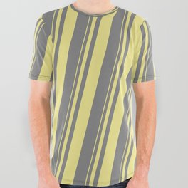 [ Thumbnail: Tan and Gray Colored Lines Pattern All Over Graphic Tee ]