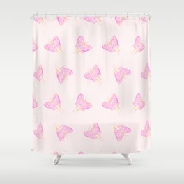 Moth Design- Watercolor Painting-Pink and Yellow Shower Curtain