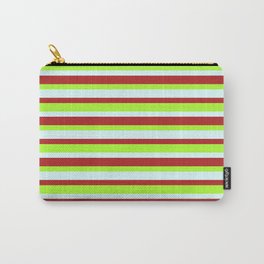 [ Thumbnail: Light Green, Light Cyan, and Red Colored Striped/Lined Pattern Carry-All Pouch ]