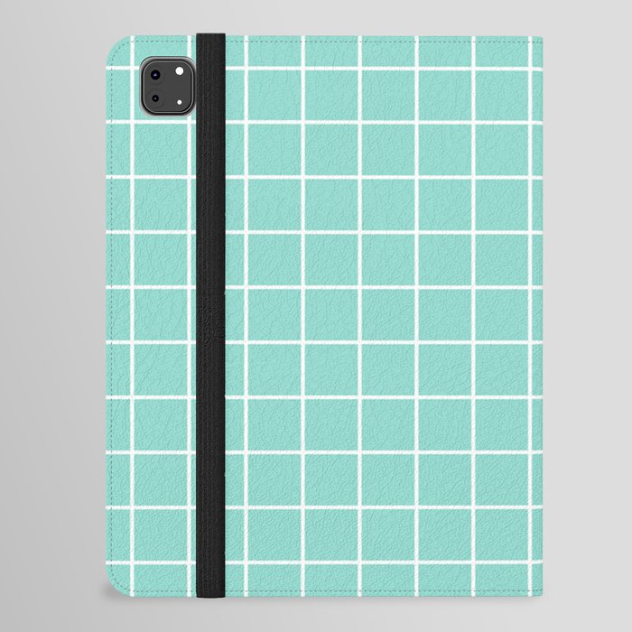 Middle blue green - heavenly color - White Lines Grid Pattern iPad Folio Case