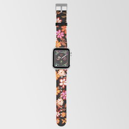70s, Retro Floral ditsy flowers, retro, bright colors, red, orange, flower power Apple Watch Band
