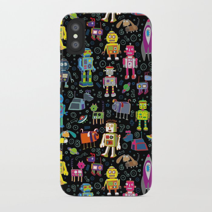 Robots in Space - on black iPhone Case