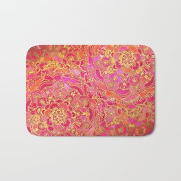 Hot Pink and Gold Baroque Floral Pattern Bath Mat