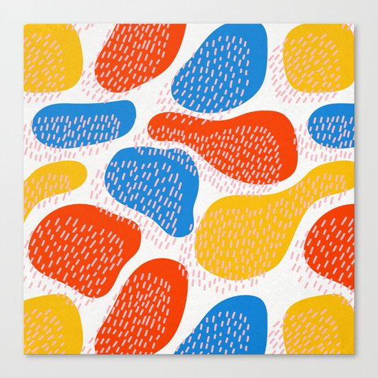 Abstract Orange, Blue and Yellow Memphis Inspired Pattern Canvas Print
