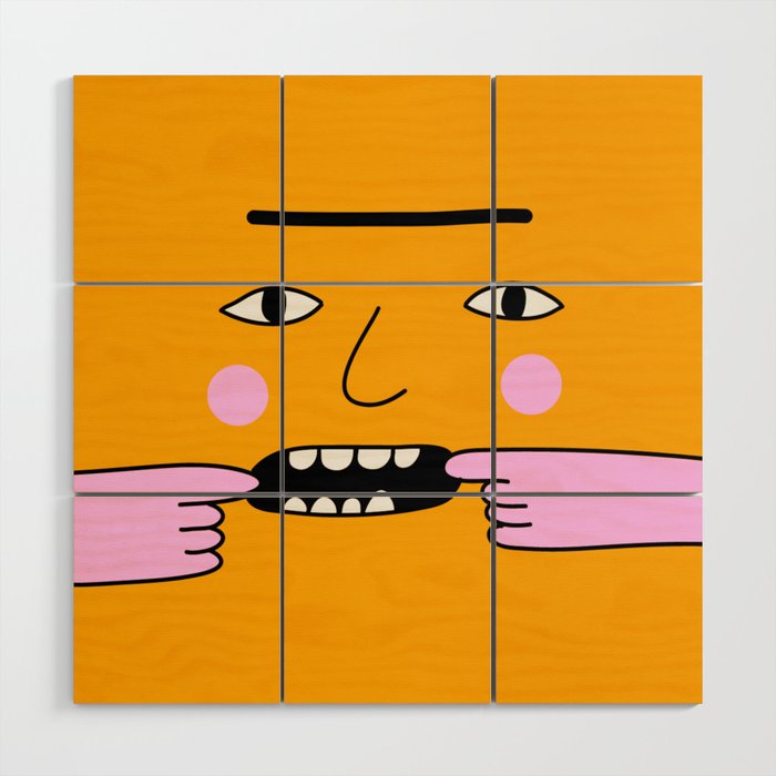 yellow super funny face smirking Wood Wall Art