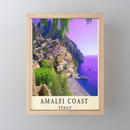 Amalfi Coast Italy Positano Mediterranean Sea Travel Summer Holiday Architecture City Framed Mini Art Print