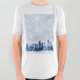 Atlanta Skyline & Map Watercolor Navy Blue, Print by Zouzounio Art All Over Graphic Tee