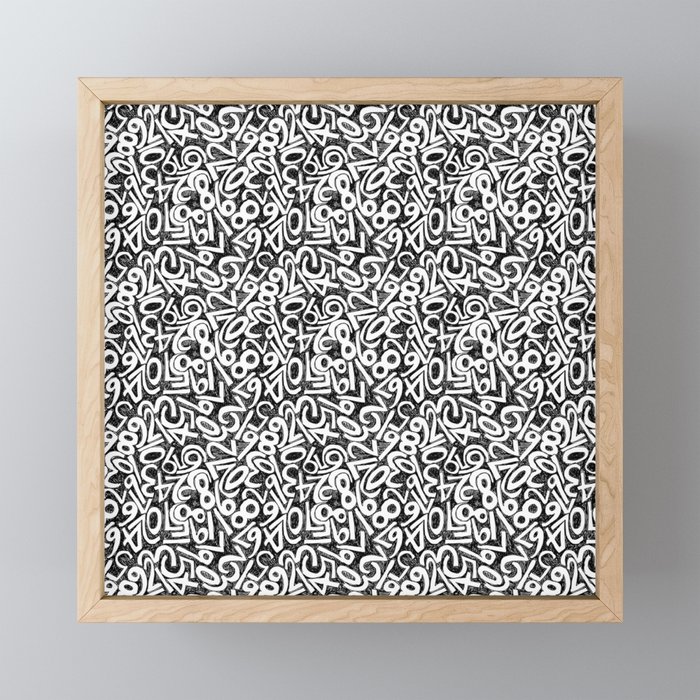 Numbers pattern in black and white Framed Mini Art Print