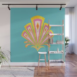 Yellow and turquoise Art Deco motif Wall Mural