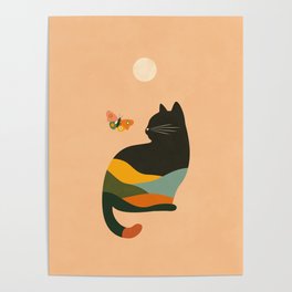 Abstract Cat and Butterfly Poster