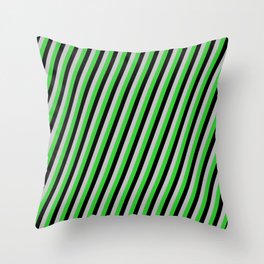 [ Thumbnail: Grey, Lime Green & Black Colored Lines Pattern Throw Pillow ]
