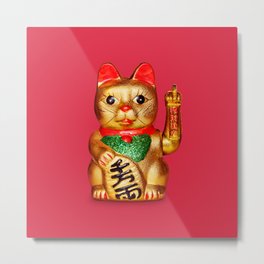 Lucky Cat Metal Print | East, Pink, Japan, Minimalism, Red, Graphicdesign, Digital, China, Surealism, Surreal 