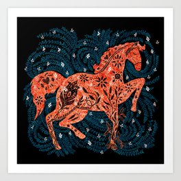 Red Wild Horse Art Print