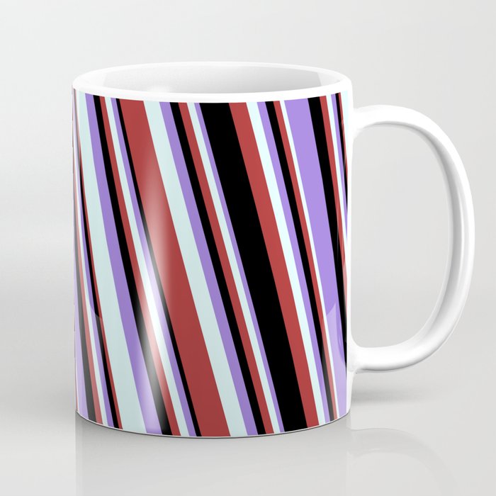 Purple, Light Cyan, Brown, and Black Colored Striped/Lined Pattern Coffee Mug