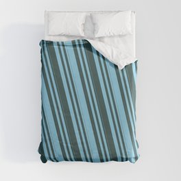 [ Thumbnail: Sky Blue and Dark Slate Gray Colored Lines Pattern Duvet Cover ]