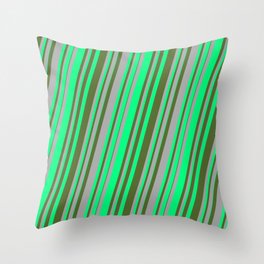 [ Thumbnail: Dark Grey, Green & Dark Olive Green Colored Lines/Stripes Pattern Throw Pillow ]