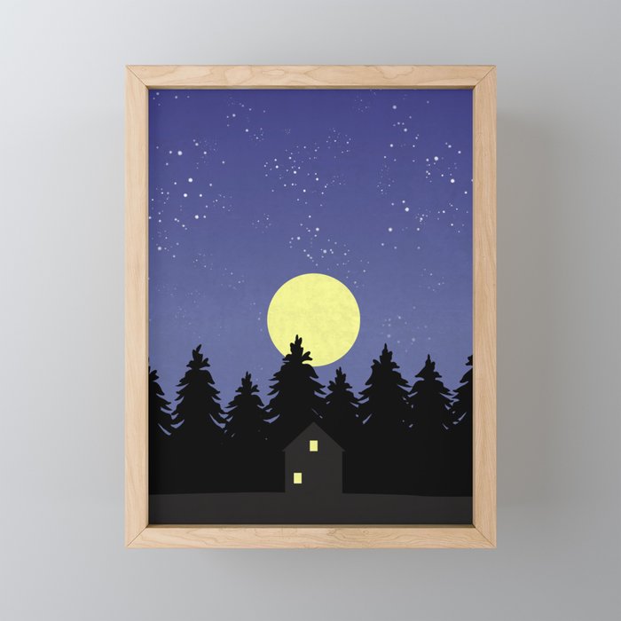 Starry Moonlit Night Sky Forest Framed Mini Art Print