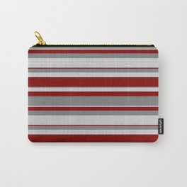 [ Thumbnail: Grey, Light Grey & Maroon Colored Stripes Pattern Carry-All Pouch ]