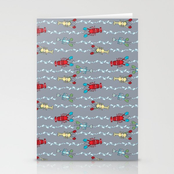 Maine Lobster with Winter Mittens in Ocean - Ocean Gray Colorway Stationery Cards