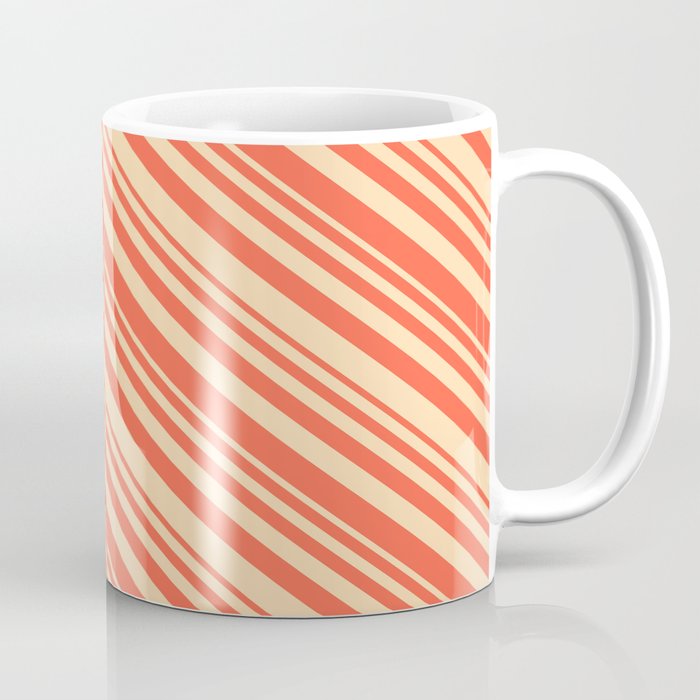 Tan and Red Colored Striped/Lined Pattern Coffee Mug