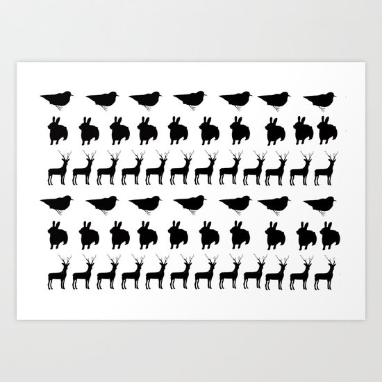 Bunny, reindeer, bird Art Print