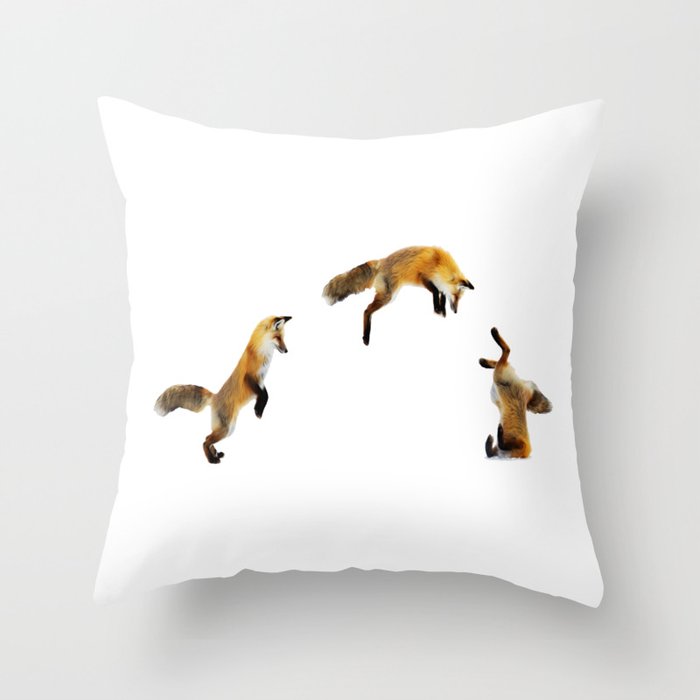 Fox Snow Jump Throw Pillow