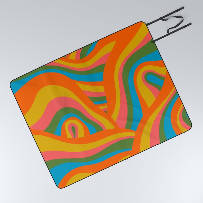 Retro 70s Psychedelic Abstract Pattern Picnic Blanket