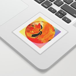 Blue Leaf Orange Planet (white frame) Sticker