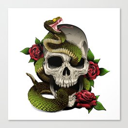 skull snake and roses Canvas Print