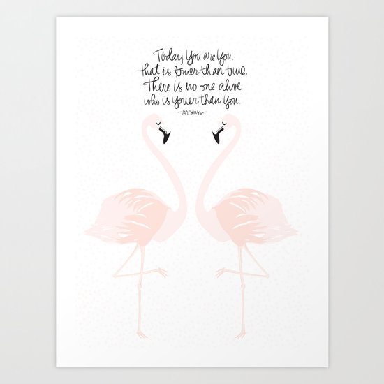 Flamingos on White Art Print