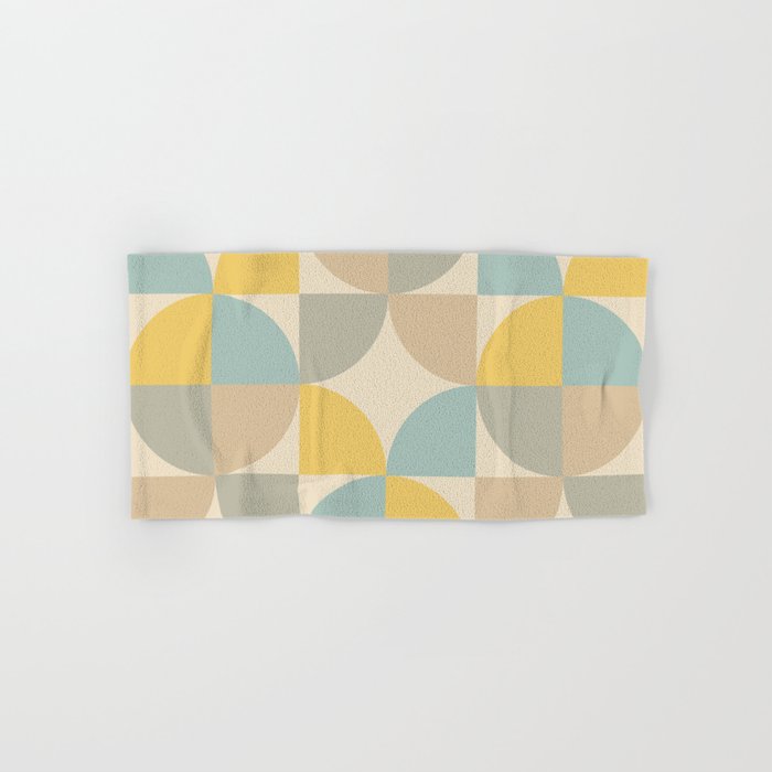 Mid Century Modern Geometric Danish Modern Pattern 467 Scandi Yellow Gray and Blue Hand Bath Towel by Tony Magner Design Society6