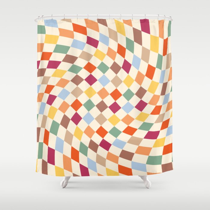Mid-Century Modern Colorful Checker Shower Curtain