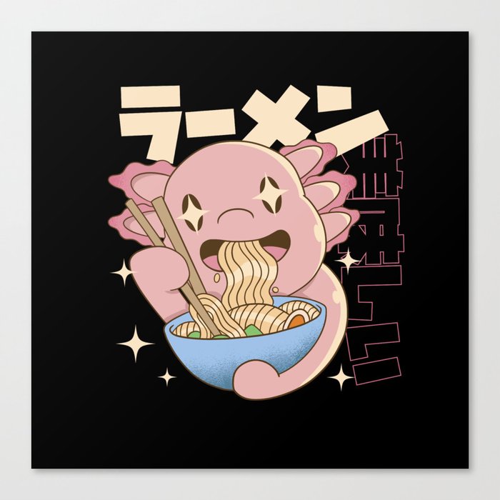 Kawaii Axolotl eating Ramen Canvas Print