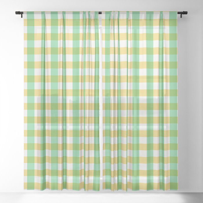 Mint Yellow Plaid Sheer Curtain By Noaccountingfortaste Society6