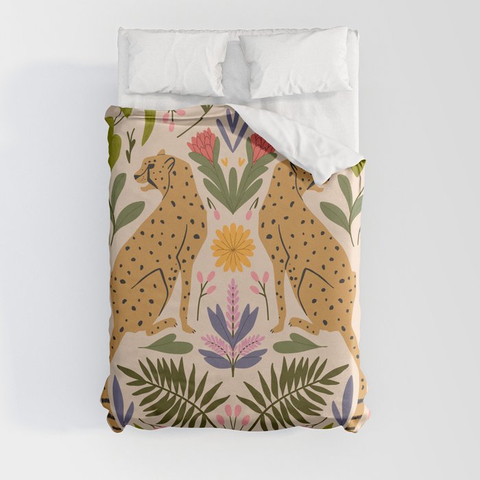 Modern colorful folk style cheetah print  Duvet Cover