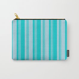 [ Thumbnail: Dark Turquoise and Light Blue Colored Striped/Lined Pattern Carry-All Pouch ]