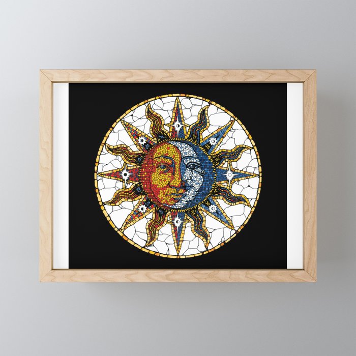Celestial Mosaic Sun and Moon COASTER Framed Mini Art Print
