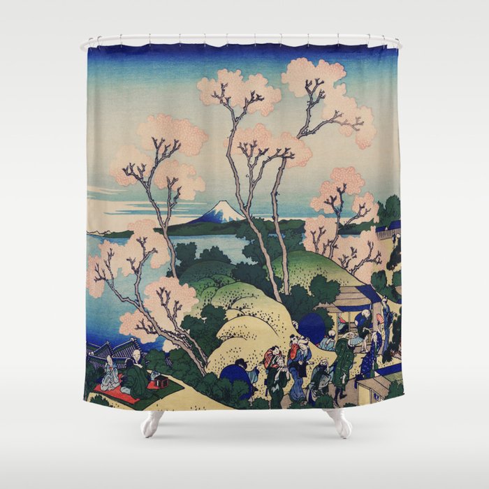 Vintage Japanese Woodblock Print Cherry Blossom Bloom Springtime Festival Shower Curtain