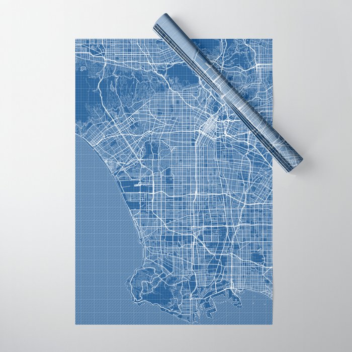 Los Angeles City Map of California, USA - Blueprint Wrapping Paper