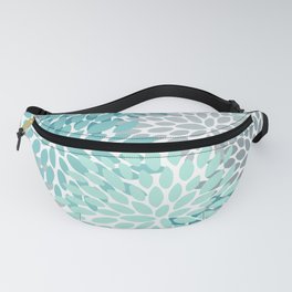 Floral Pattern, Aqua, Teal, Turquoise and Gray Fanny Pack | Pattern, Floral, Chrysanthemum, Teal, Garden, Grey, Holiday, Curated, Christmas, Graphicdesign 