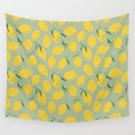 Picnic lemons - green background Wall Tapestry