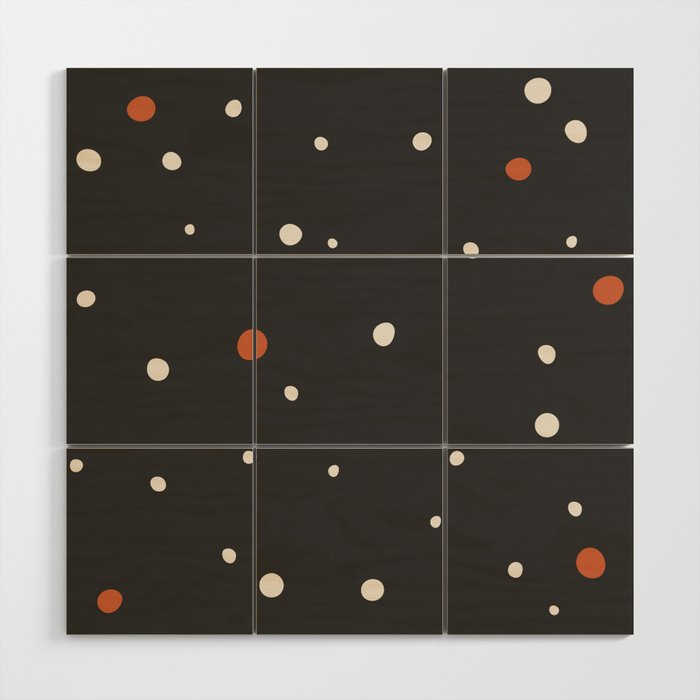 Abstract orange and white polka dots on dark grey Wood Wall Art
