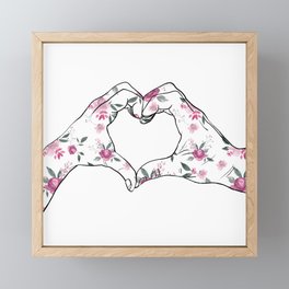 Heart with Hands - Lineart and Floral Pattern Framed Mini Art Print