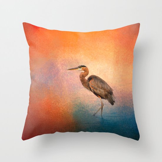 Sunset Heron Throw Pillow