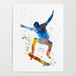 Man skateboard 01 in watercolor Poster