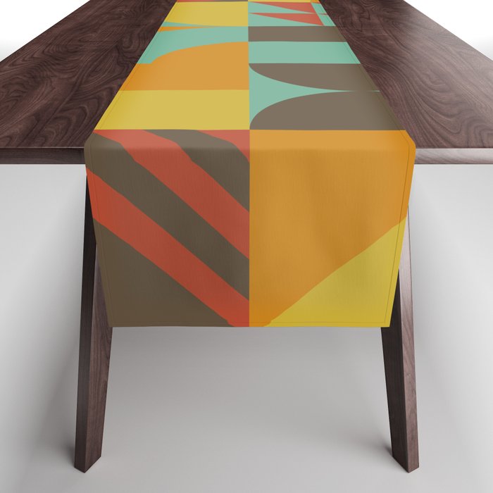 Bauhaus Art abstract pattern, vintage color style Table Runner