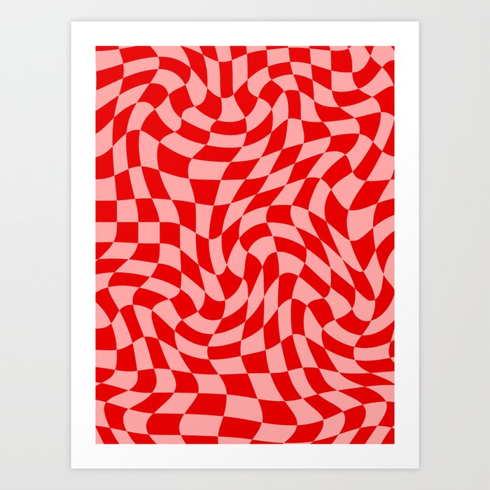 Pink and Red Wavy Checkered Print - Softroom Art Print